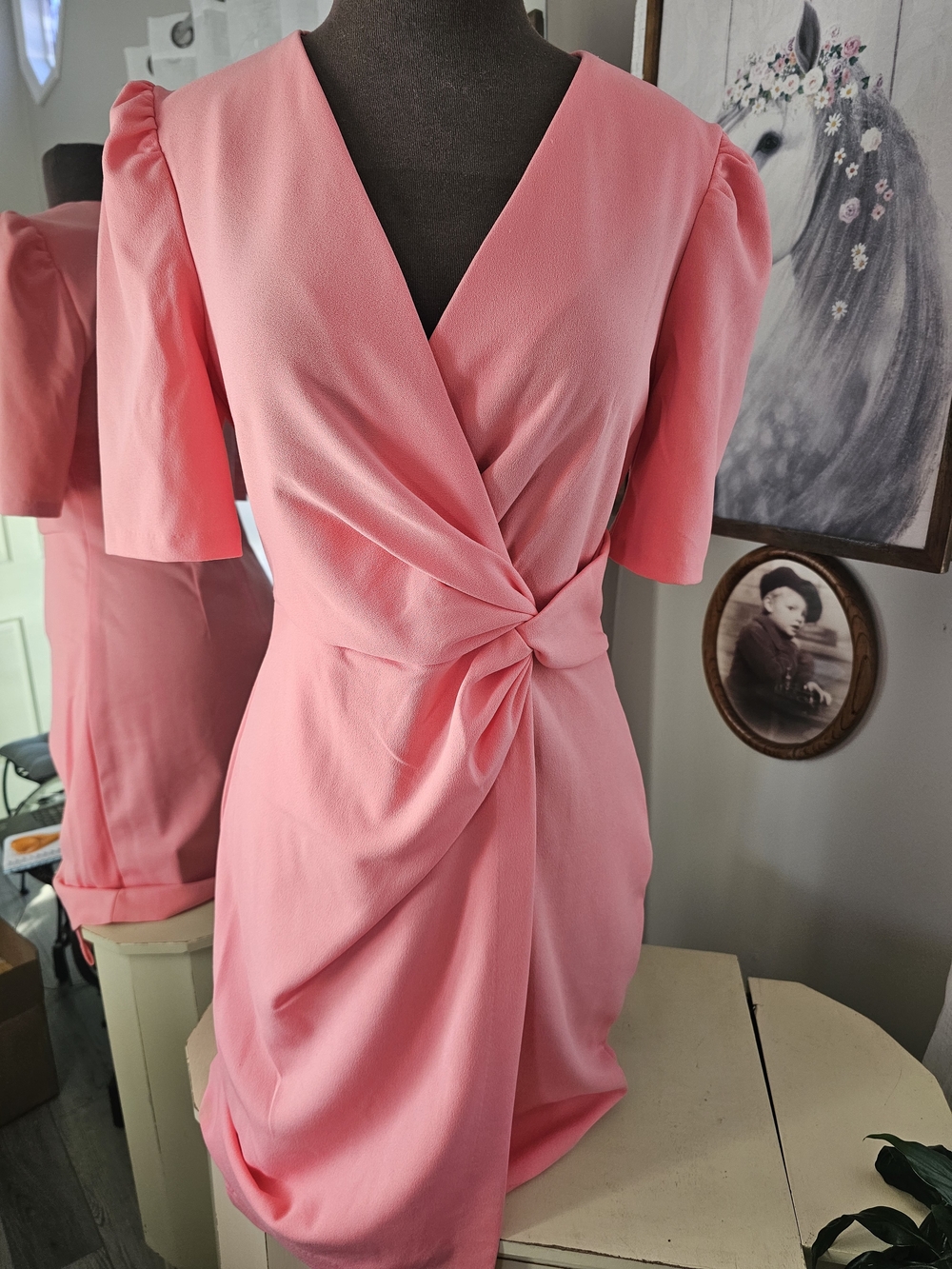 DKNY Pink Twist-Front Midi Dress